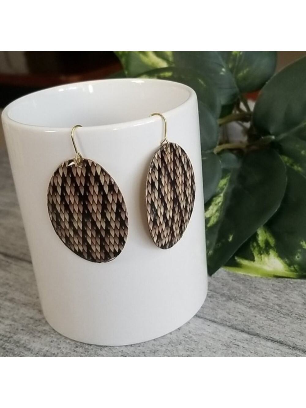 ZAD snakeskin animal print oval dangle earrings NEW